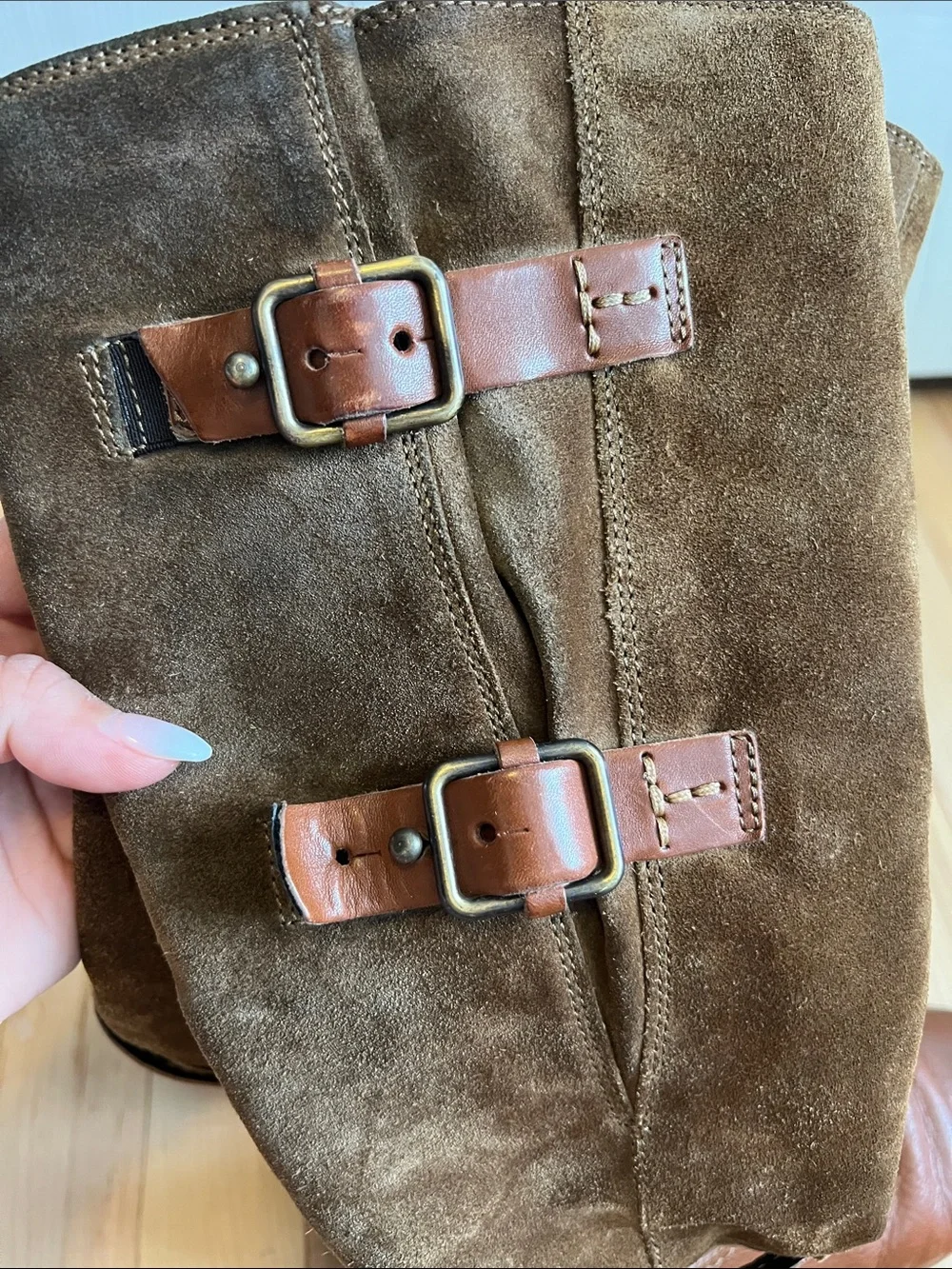 Clarks Brown Leather & Suede Mid-Calf Buckle Boots